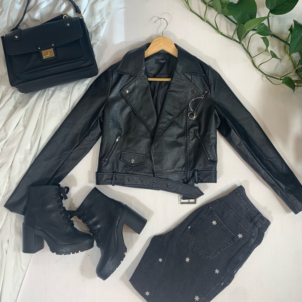 Cropped Belted Moto Jacket